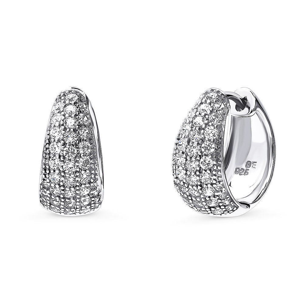 Dome CZ Small Huggie Earrings in Sterling Silver 0.55 inch, 1 of 3