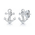 Anchor Stud Earrings in Sterling Silver, Rhodium Plated
