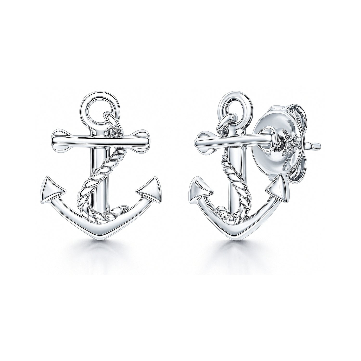 Anchor Stud Earrings in Gold Flashed Sterling Silver, 2 Pairs