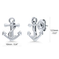 Front view of Anchor Stud Earrings in Sterling Silver, Rhodium Plated