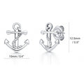 Anchor Stud Earrings in Sterling Silver, Rhodium Plated
