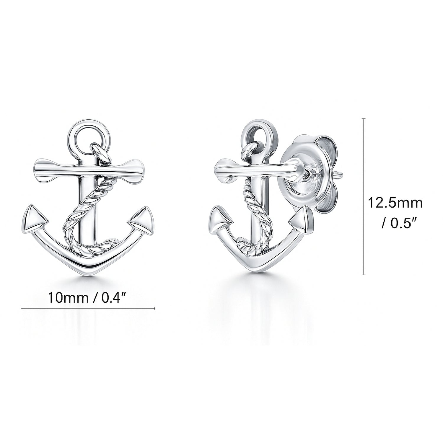Anchor Stud Earrings in Gold Flashed Sterling Silver, 2 Pairs