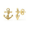 Anchor Stud Earrings in Sterling Silver, Yellow Gold Flashed