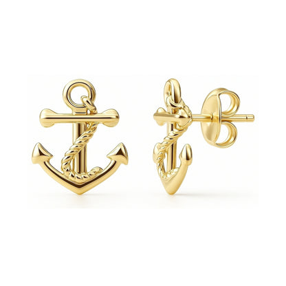 Anchor Stud Earrings in Gold Flashed Sterling Silver, 2 Pairs