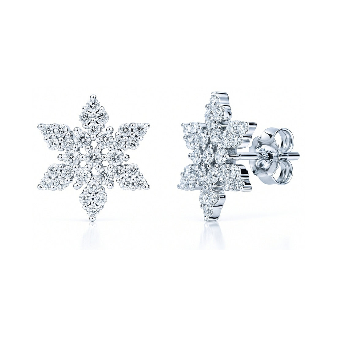 Snowflake CZ Stud Earrings in Sterling Silver