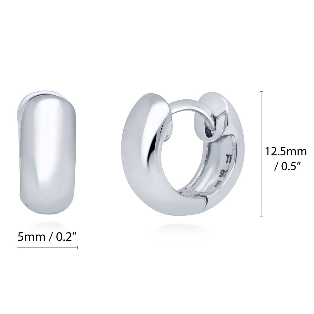 Front view of Dome Small Huggie Earrings in Sterling Silver 0.5 inch, Rhodium Plated