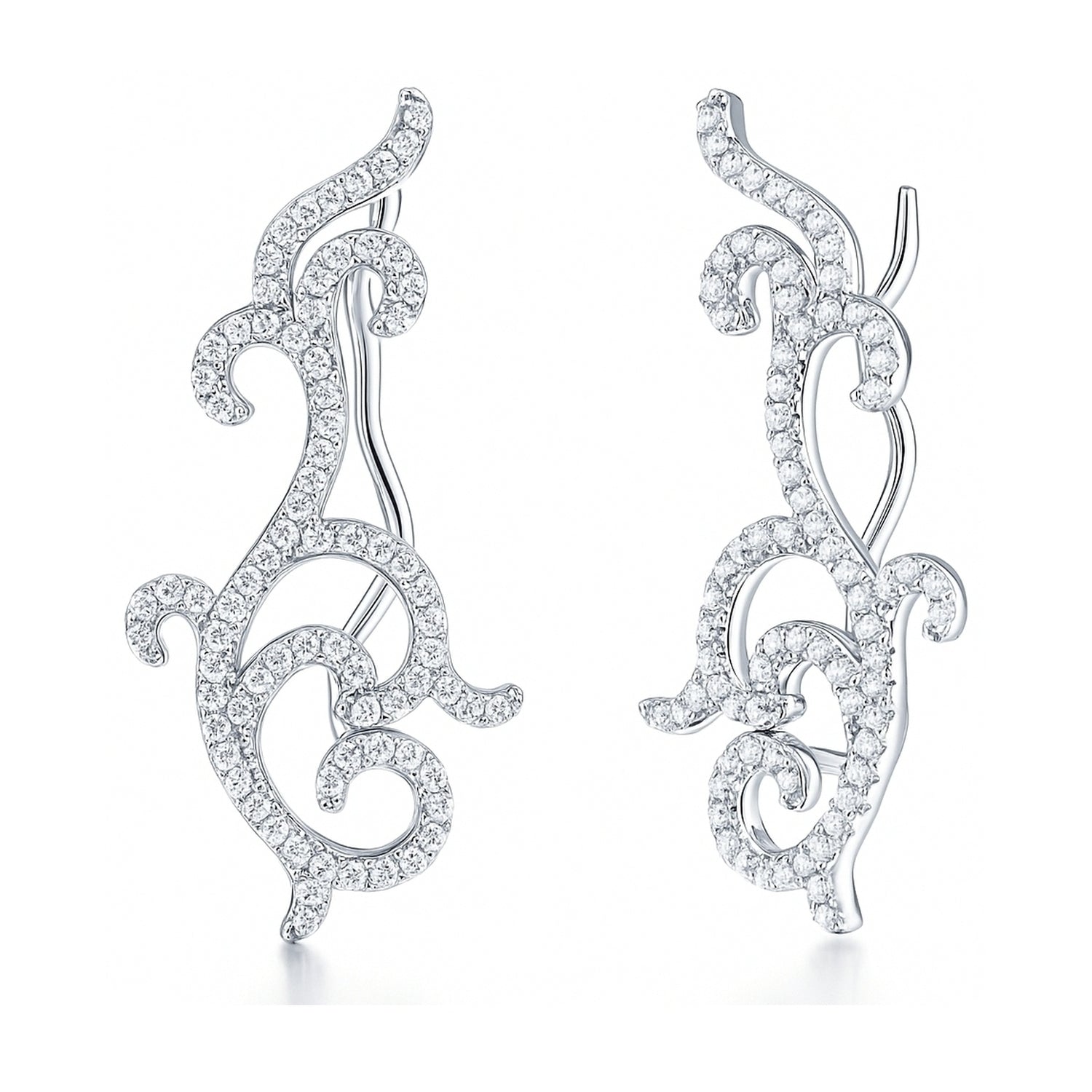 Filigree CZ Ear Crawler Cartilage Earrings in Sterling Silver, 1 of 3