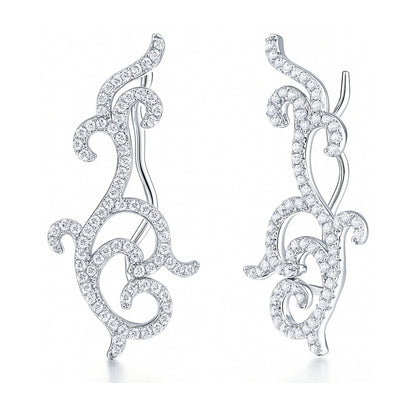 Filigree CZ Ear Crawler Cartilage Earrings in Sterling Silver