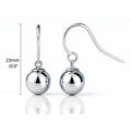 Ball Bead Fish Hook Earrings in Sterling Silver, Rhodium Plated