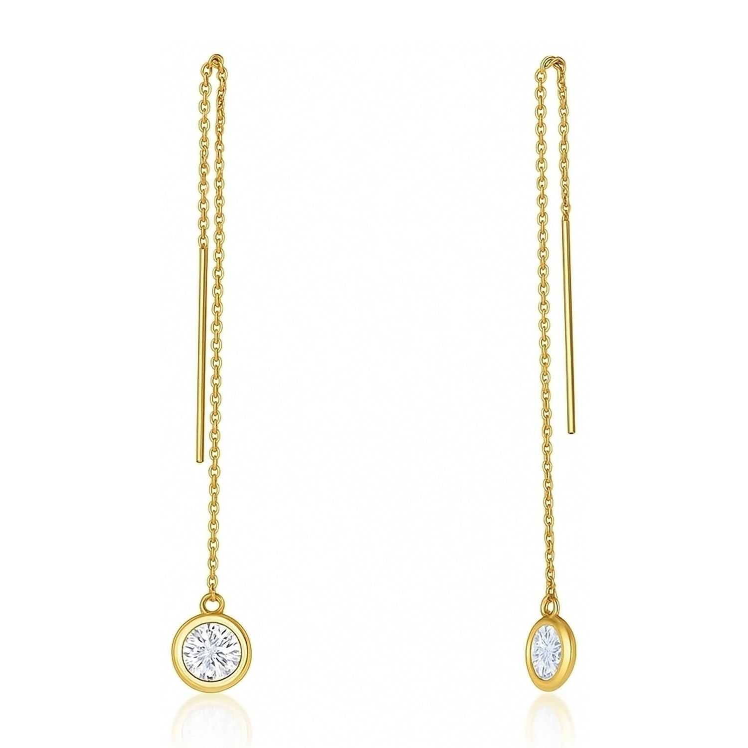 CZ Threader Earrings in Sterling Silver, Yellow Gold Flashed
