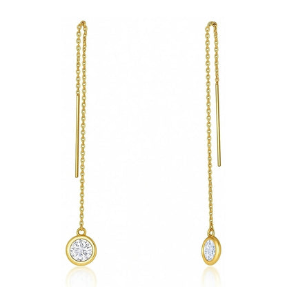 CZ Threader Earrings in Gold Flashed Sterling Silver, 2 Pairs