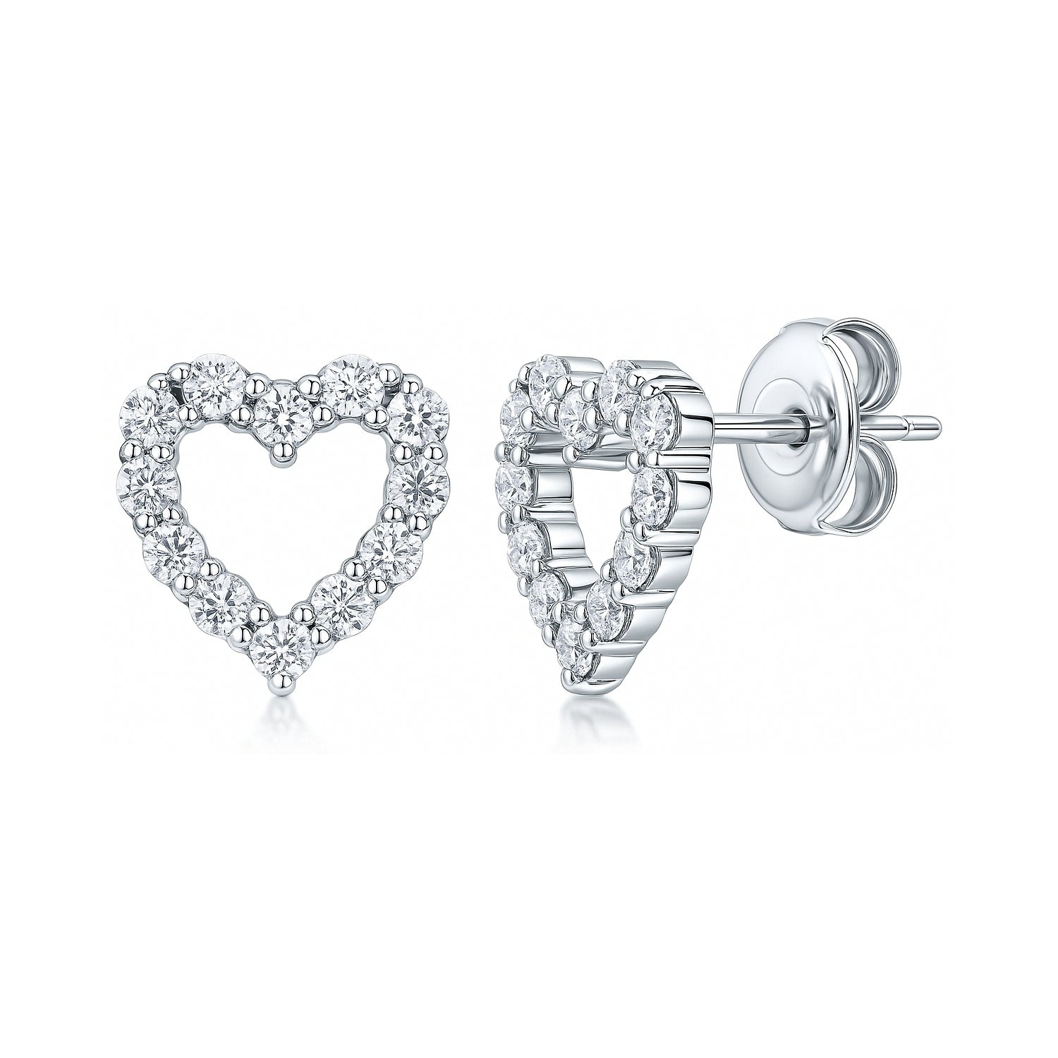 Open Heart CZ Stud Earrings in Sterling Silver