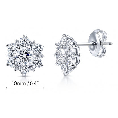 Flower Halo CZ Stud Earrings in Sterling Silver