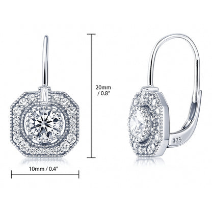 Art Deco CZ Leverback Earrings in Sterling Silver