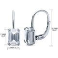 Front view of Solitaire Emerald Cut CZ Leverback Earrings in Sterling Silver, Rhodium Plated