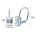 Solitaire Emerald Cut CZ Leverback Earrings in Sterling Silver, Rhodium Plated