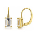 Solitaire Emerald Cut CZ Leverback Earrings in Sterling Silver, Yellow Gold Flashed