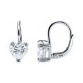 Solitaire Heart Heart CZ Leverback Earrings in Sterling Silver, Clear Color