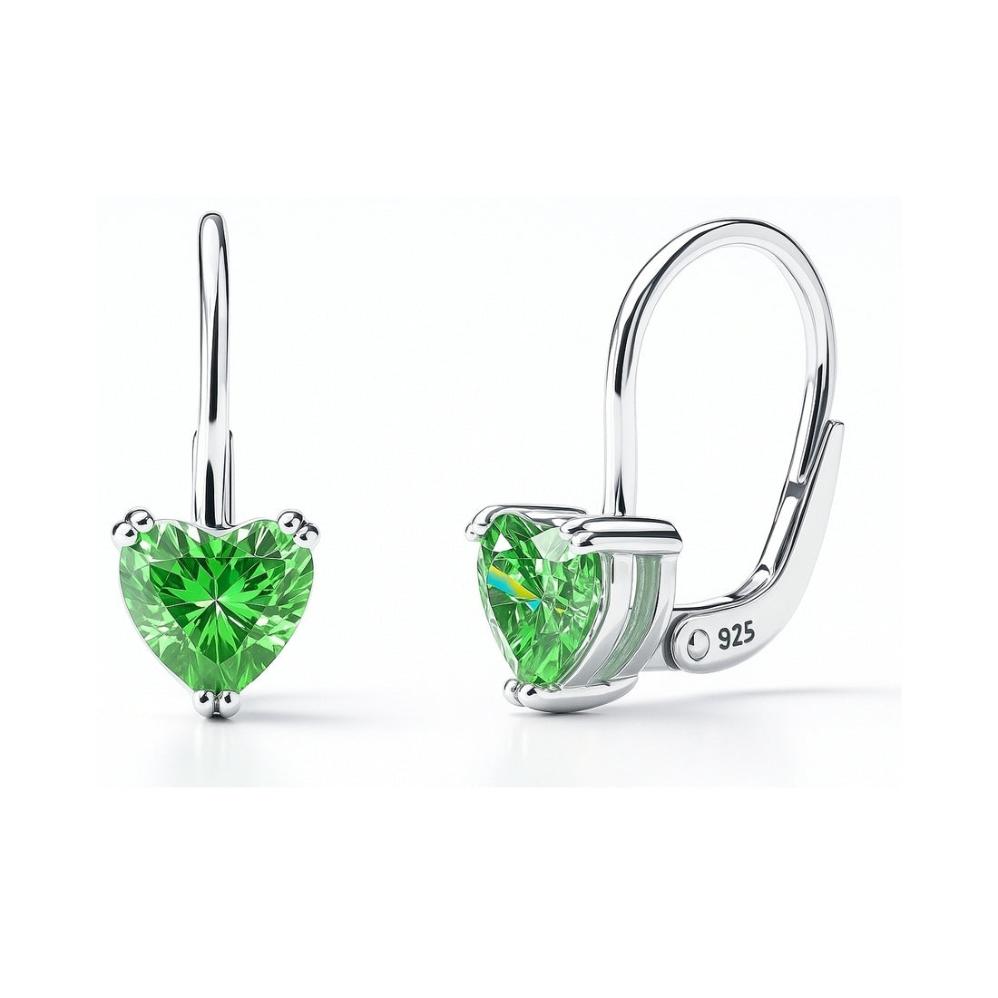 Solitaire Heart Heart CZ Leverback Earrings in Sterling Silver