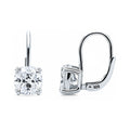 Solitaire 4ct Cushion CZ Leverback Earrings in Sterling Silver, Rhodium Plated