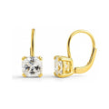 Solitaire 4ct Cushion CZ Leverback Earrings in Sterling Silver, Yellow Gold Flashed