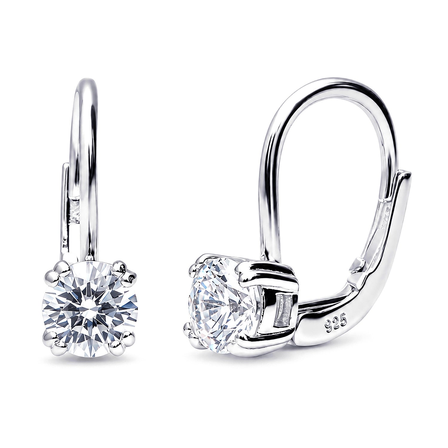 Solitaire CZ Leverback Earrings in Sterling Silver, 6 of 8