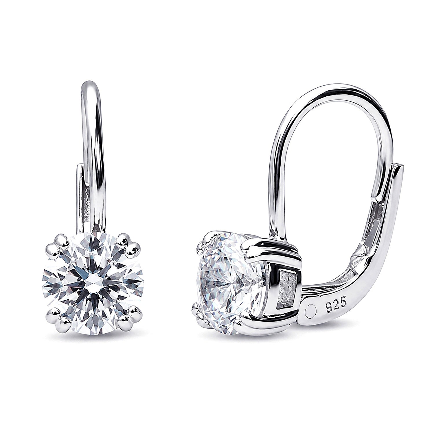 Solitaire CZ Leverback Earrings in Sterling Silver