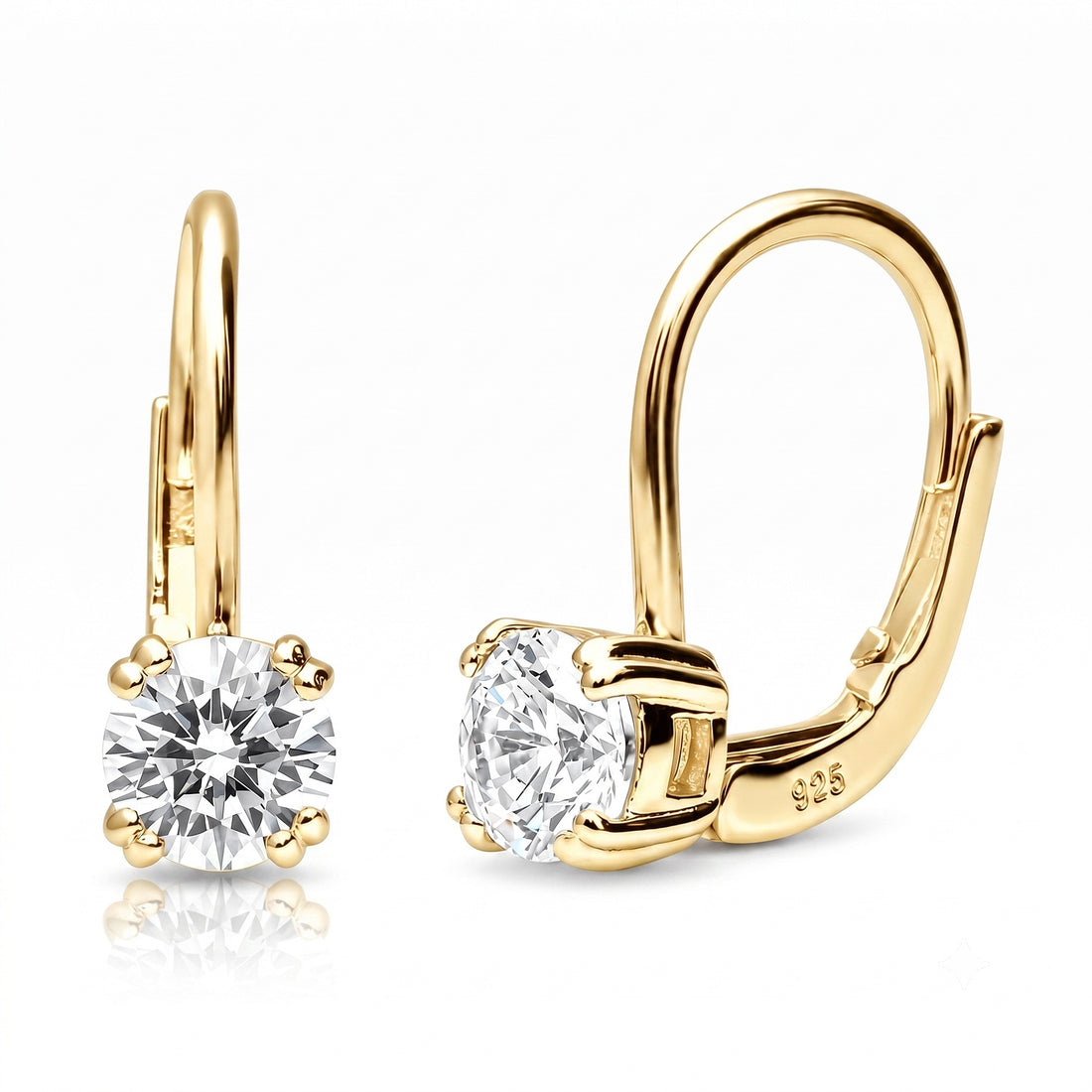 Solitaire CZ Leverback Earrings in Sterling Silver