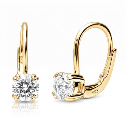 Solitaire CZ Leverback Earrings in Sterling Silver