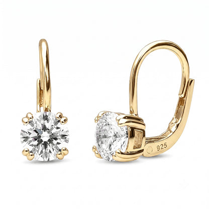 Solitaire CZ Leverback Earrings in Sterling Silver