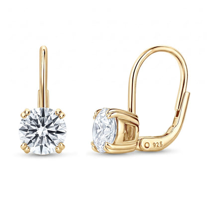 Solitaire CZ Leverback Earrings in Sterling Silver