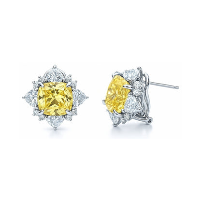 Halo Canary Yellow CZ Omega Back Stud Earrings in Sterling Silver