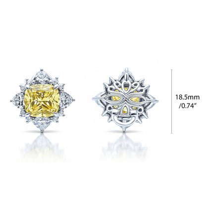 Halo Canary Yellow CZ Omega Back Stud Earrings in Sterling Silver