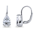 Solitaire Pear CZ Leverback Earrings in Sterling Silver, Clear