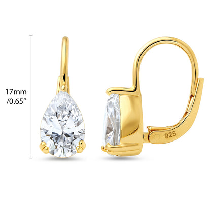 Solitaire CZ Earrings in Gold Flashed Sterling Silver, 2 Pairs