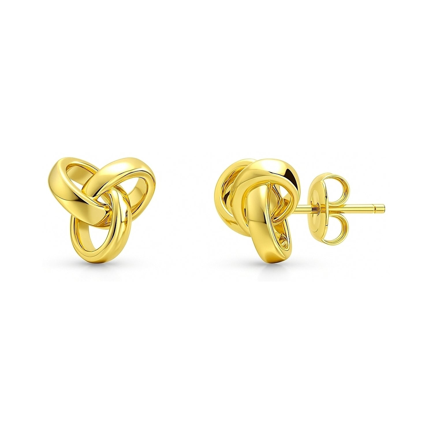 Love Knot Stud Earrings in Sterling Silver, Yellow Gold Flashed