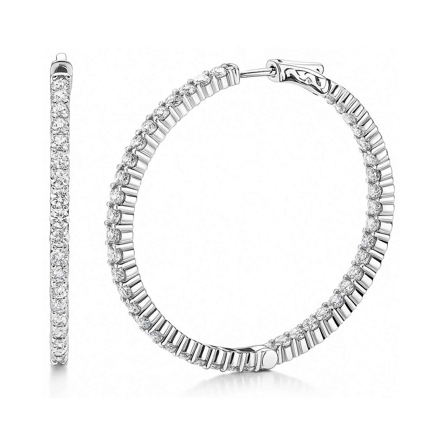 CZ Inside-Out Hoop Earrings in Sterling Silver 1.8 inch, Rhodium Plated