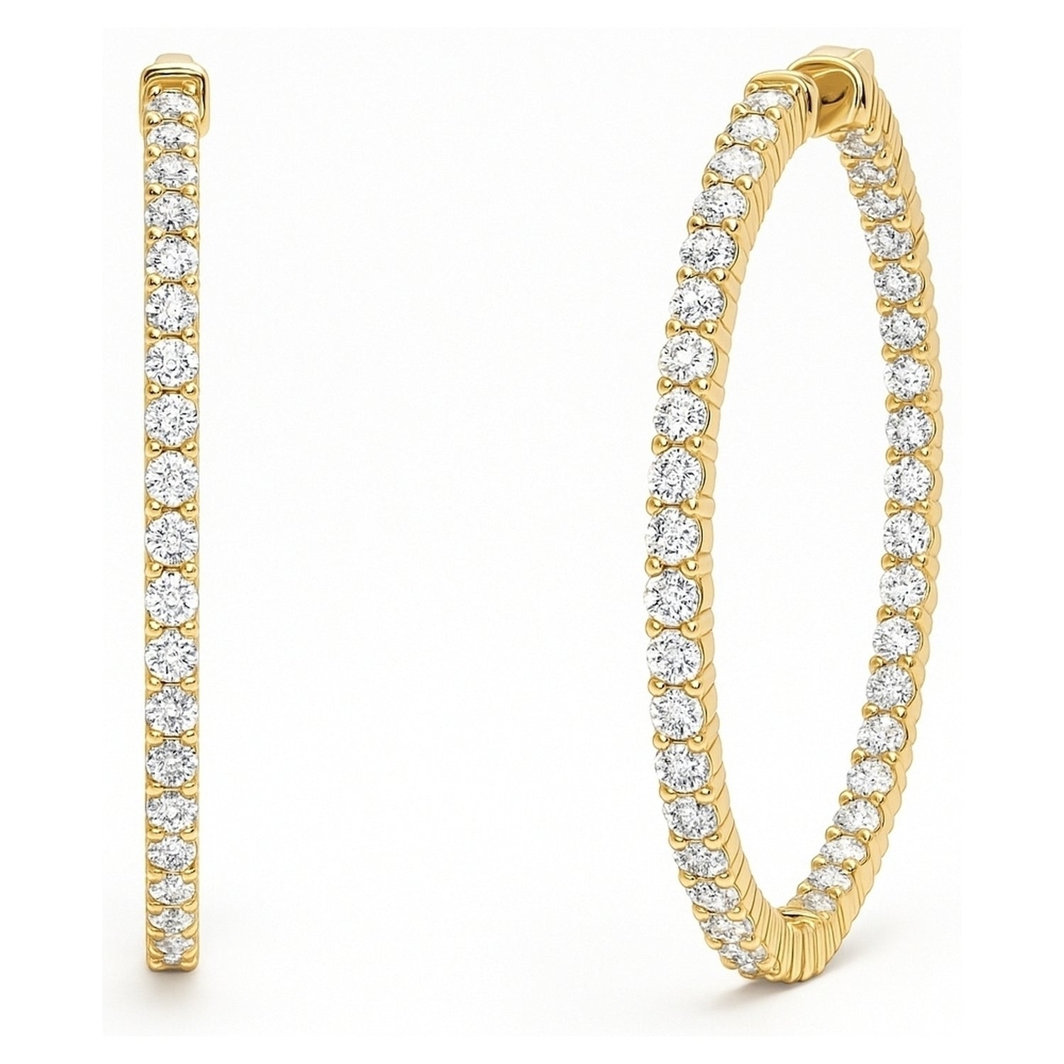 CZ Inside-Out Hoop Earrings in Sterling Silver 1.8 inch, Yellow Gold Flashed