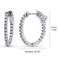 Front view of Oval CZ Medium Inside-Out Hoop Earrings in Sterling Silver 0.84 inch, Rhodium Plated