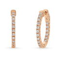 Oval CZ Small Inside-Out Hoop Earrings in Sterling Silver 0.8 inch, Rose Gold Flashed