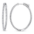 Oval CZ Inside-Out Hoop Earrings in Sterling Silver 1.4 inch, Rhodium Plated