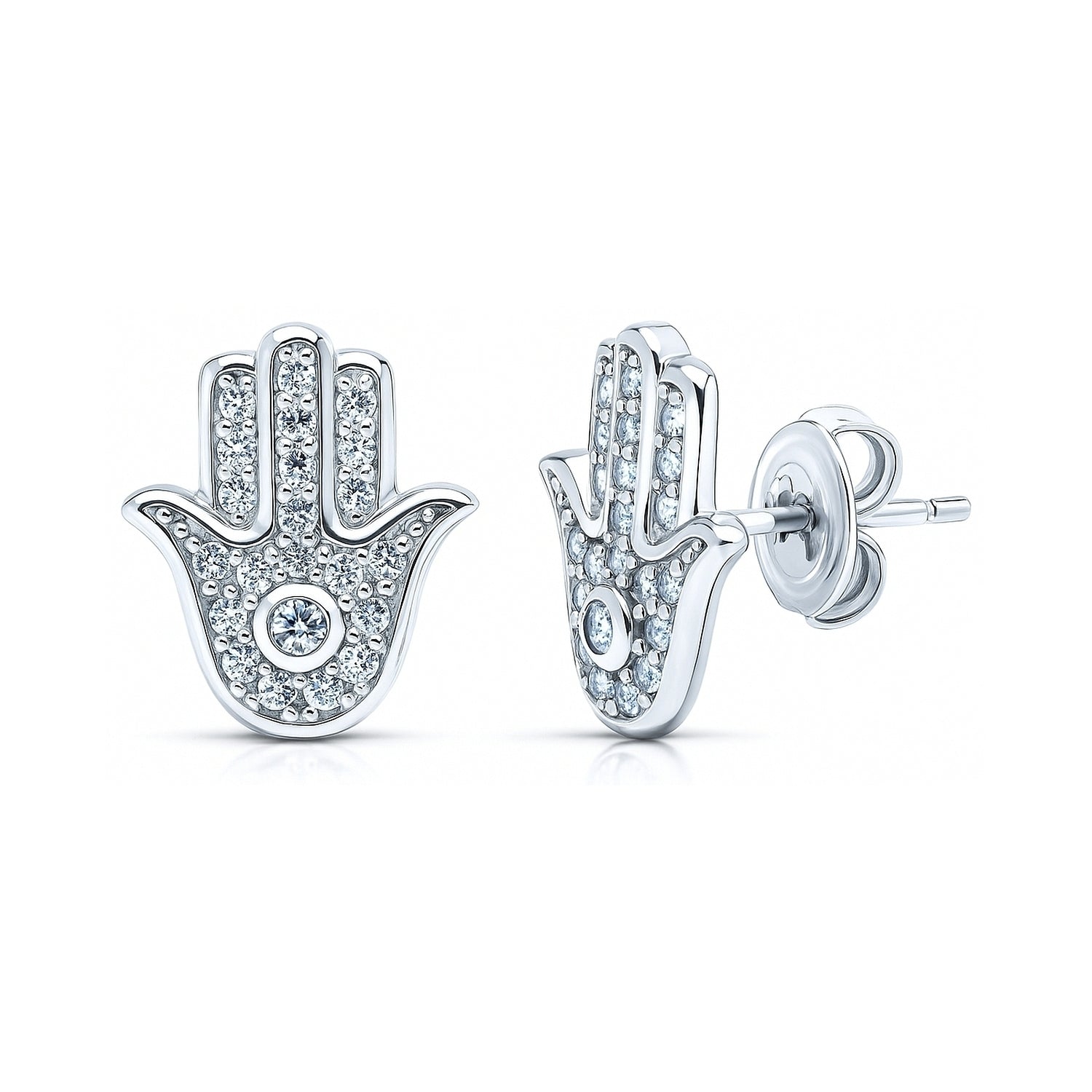 Hamsa Hand CZ Stud Earrings in Sterling Silver, 1 of 7