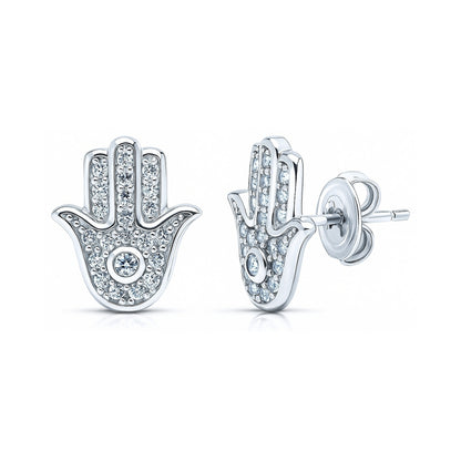 Hamsa Hand CZ Stud Earrings in Sterling Silver
