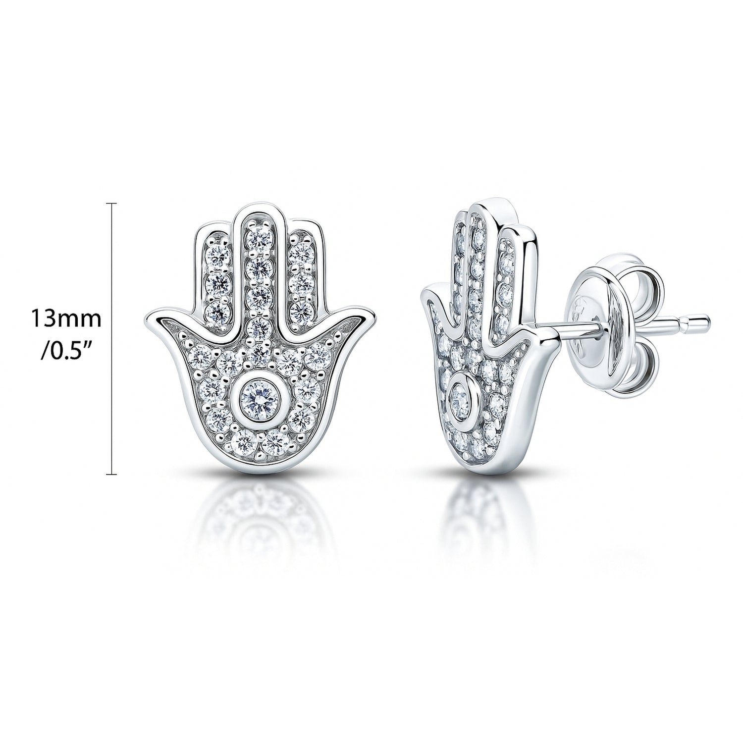 Hamsa Hand CZ Stud Earrings in Sterling Silver, 4 of 7