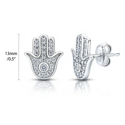 Hamsa Hand CZ Stud Earrings in Sterling Silver