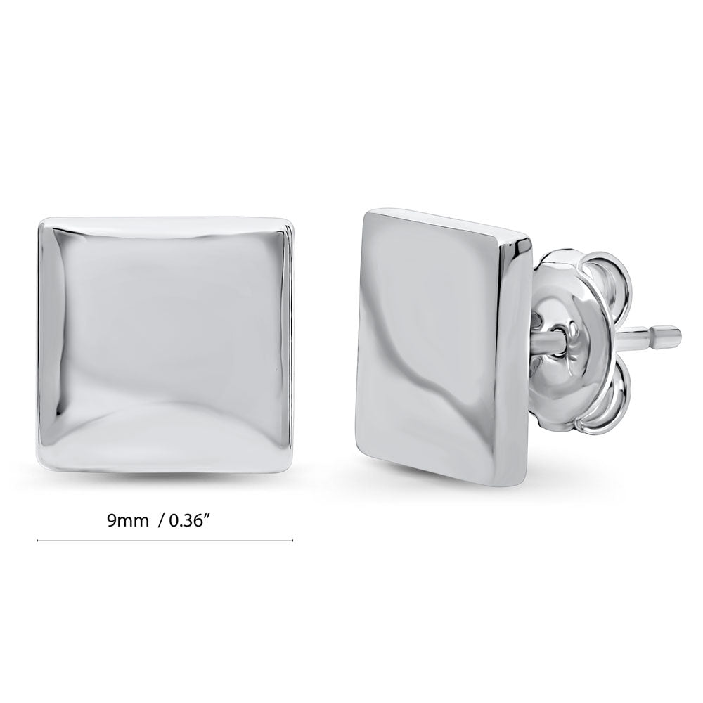 Front view of Square Stud Earrings in Sterling Silver, Rhodium Plated