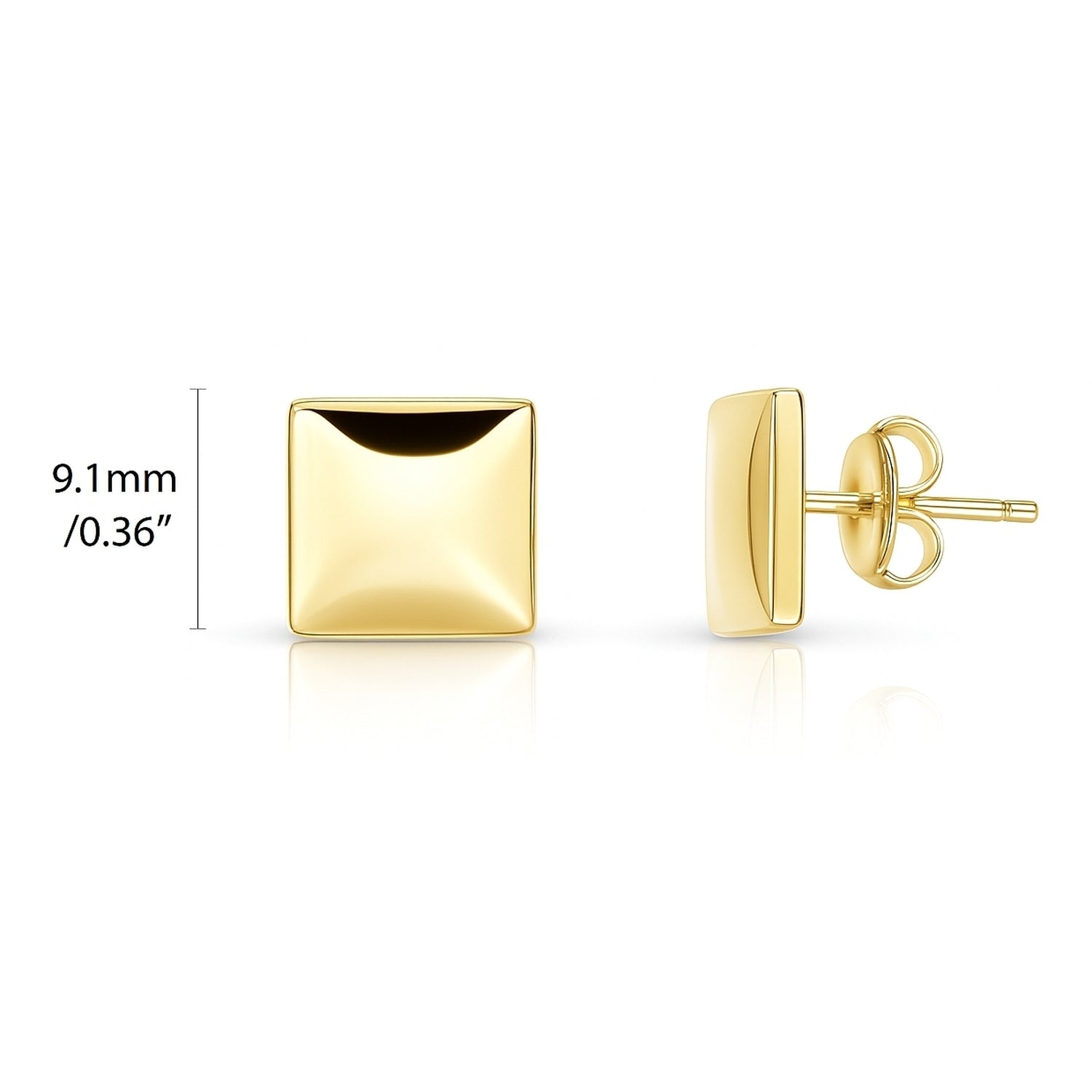 Square Stud Earrings in Gold Flashed Sterling Silver, 2 Pairs