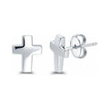 Cross Stud Earrings in Sterling Silver, Rhodium Plated