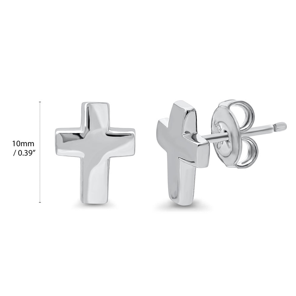 Front view of Cross Stud Earrings in Sterling Silver, Rhodium Plated