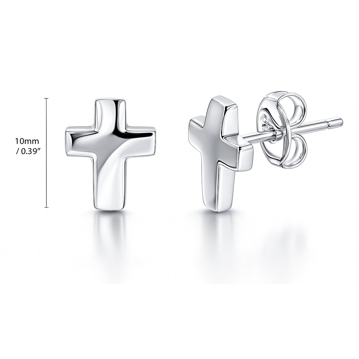 Cross Square Stud Earrings in Sterling Silver, 2 Pairs